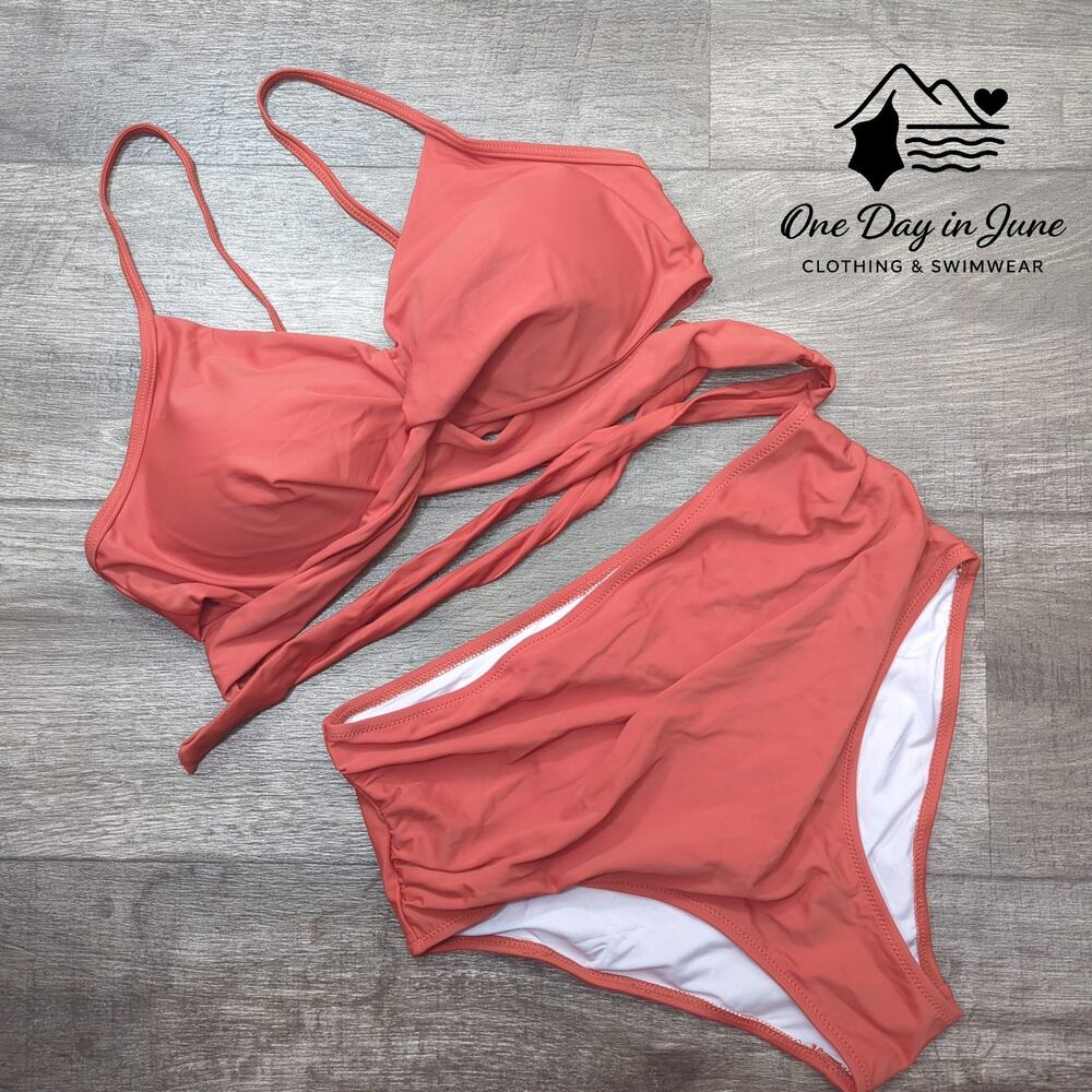 Charmleaks Cross Front Wrap Tie High Waist Bikini Swimsuit Size L